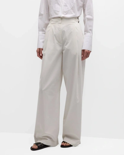 Emporio Armani Pleated High-rise Wide-leg Chino Trousers In White