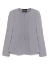 Emporio Armani Crew Neck Pleated Front Blazer With Shoulder Pads In Grey