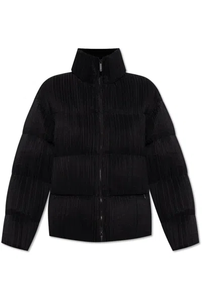 Emporio Armani Pleated Jacket With Stand-up Collar In Black