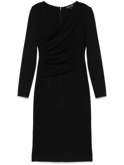 Emporio Armani Pleated Mini Dress In Black