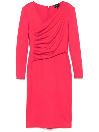 Emporio Armani Pleated Mini Dress In Red