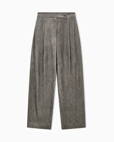 Emporio Armani Pleated Pants In Fluid Corduroy Signature Capsule In Gray