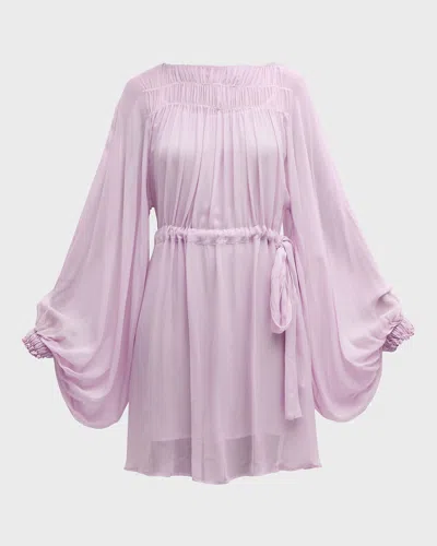Emporio Armani Pleated Poet-sleeve Georgette Dress In Purple