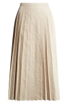 Emporio Armani Pleated Cotton Poplin Midi Skirt In Solid Medium Beige