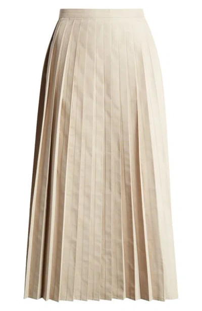 Emporio Armani Pleated Poplin Midi Skirt In Solid Medium Beige