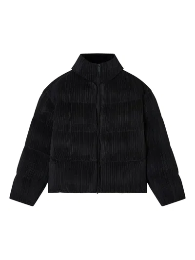 Emporio Armani Pleated Puffer Jacket In Black