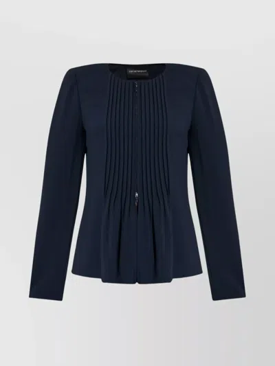 EMPORIO ARMANI PLEATED ROUND NECK LONG SLEEVES BLAZER