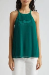 Emporio Armani Pleated Ruffle Sleeveless Top In Solid Medium Green
