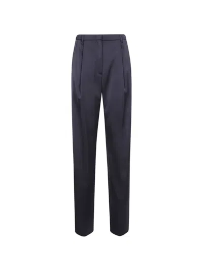 Emporio Armani Pleated Satin-finish Trousers In Blue