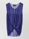 Emporio Armani Pleated Sheer Knotted Sleeveless Top In Blue