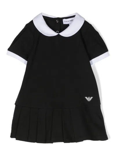 Emporio Armani Babies' Pleated-skirt Stretch-cotton Dress In Black