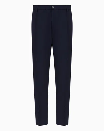 Emporio Armani Pleated Technical Seersucker Fabric Trousers In Blue