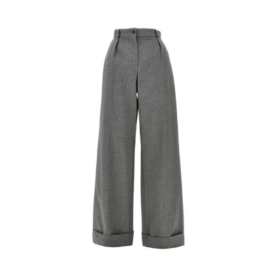 Emporio Armani Pleated Wool Pants With Turned-up Hem In Gray