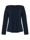 Emporio Armani Pleated Round Neck Long Sleeves Blazer In Blue