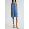 Emporio Armani Plissé Sleeveless Shift Dress In Solid Light Blue