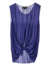 Emporio Armani Pleated Sheer Knotted Sleeveless Top In Blue