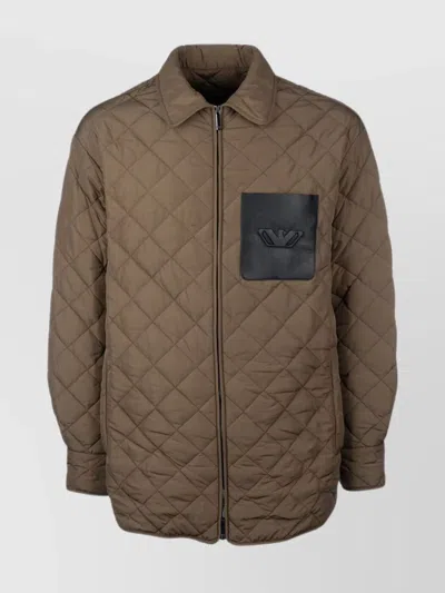 Emporio Armani Pocketed Quilted Sleeve Jackets In Mud