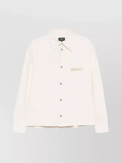 Emporio Armani Point Collar Cotton Jacket With Chest Pocket In Neutral
