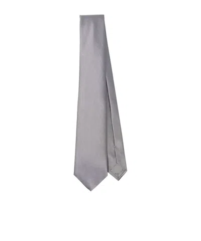 Emporio Armani Faille Silk Tie In Grey