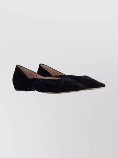 EMPORIO ARMANI POINTED TOE VELVET BALLERINA SHOES WITH PATTERN