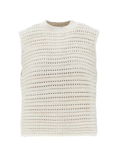 Emporio Armani Pointelle-knit Top In Neutral