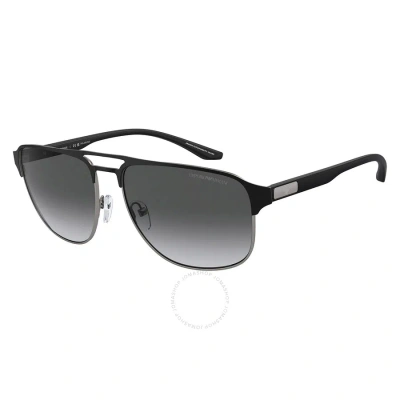 Emporio Armani Polarized Grey Gradient Pilot Men's Sunglasses Ea2144 336511 60 In Black / Grey / Gun Metal / Gunmetal