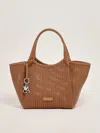 Emporio Armani Textured Weave Tote Bag In Caramello