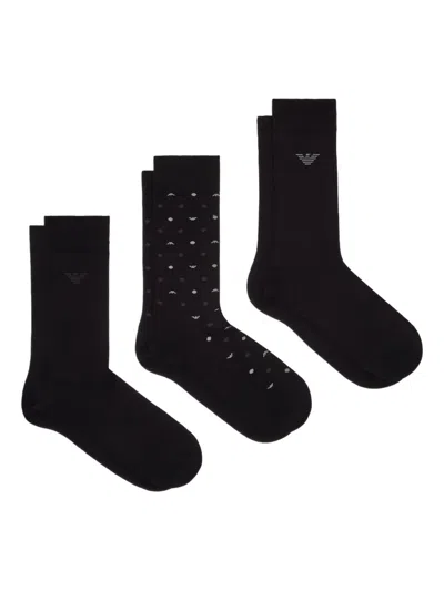 Emporio Armani Polka Dot Logo Socks (pack Of Three) In Black