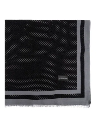 Emporio Armani Polka Dot Printed Frayed Edge Scarf In Black
