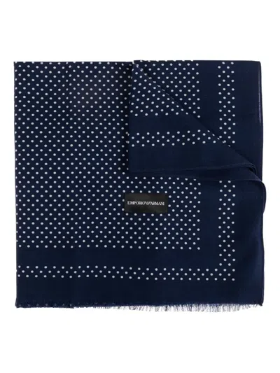 Emporio Armani Polka-dot Wool Scarf In Blue