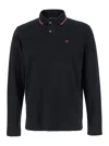 Emporio Armani Micro Eagle Embroidered Long-sleeved Stretch Pique Polo Shirt In Black