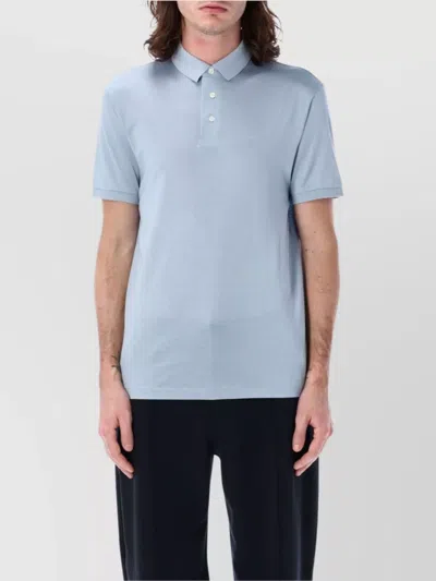 Emporio Armani Polo Collared Shirt Short Sleeves In Subdued Blue