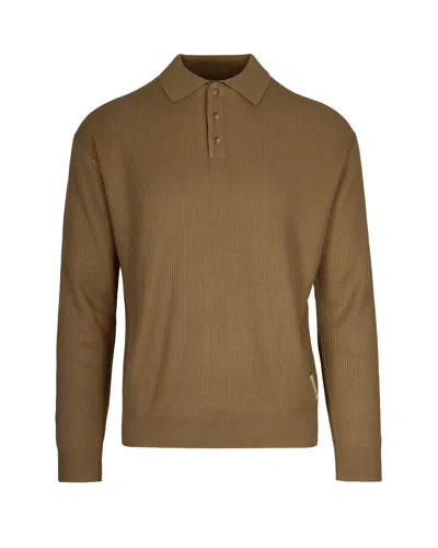 Emporio Armani Polo In Maglia A Coste Mosse Marrone In Brown