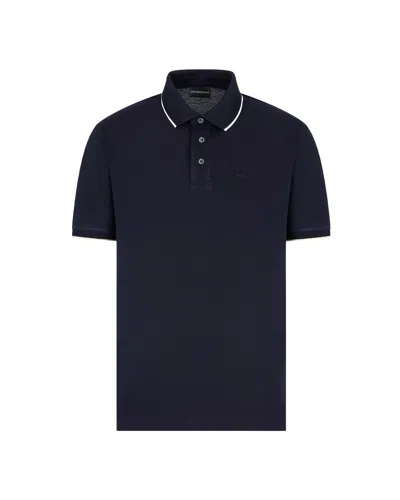 EMPORIO ARMANI BLUE STRETCH PIQUET POLO