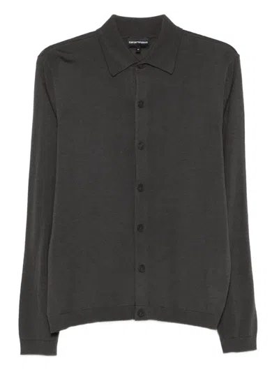 Emporio Armani Polo-neck Button Cardigan In Gray