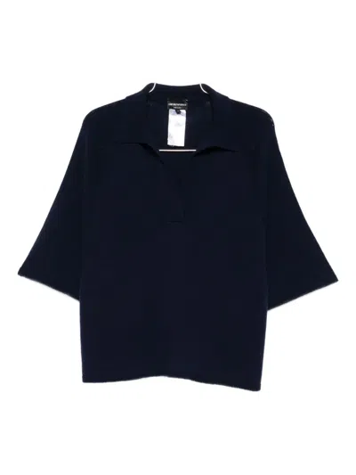 Emporio Armani Polo-neck Short-sleeve Top In Blue