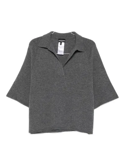 Emporio Armani Polo-neck Short-sleeve Top In Gray