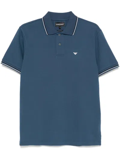 Emporio Armani Logo Cotton Polo Shirt In Blue