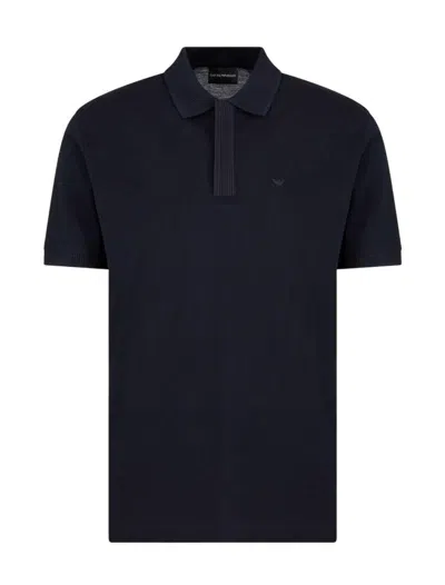 Emporio Armani Logo Cotton Polo Shirt In Black