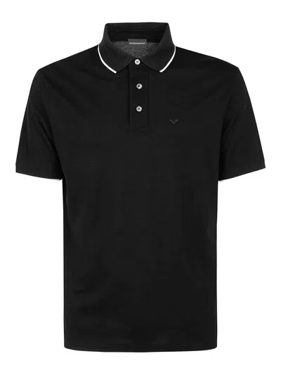 Emporio Armani Trimmed Collar Polo Shirt In Black