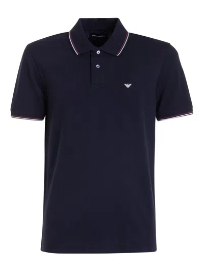 Emporio Armani Tipped Stretch Short Sleeve Polo Shirt In Blue