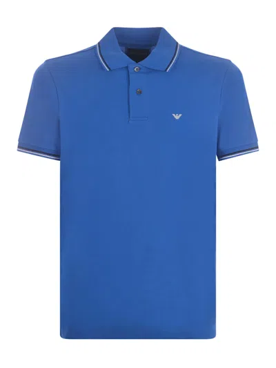 Emporio Armani Polo Shirt  In Stretch Piqué In Bluette