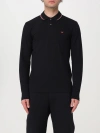 Emporio Armani Black Long Sleeve Polo Shirt With Logo Embroidery In Stretch Cotton Man In Black
