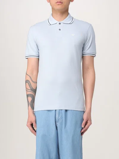 Emporio Armani Logo Cotton Polo Shirt In Blue
