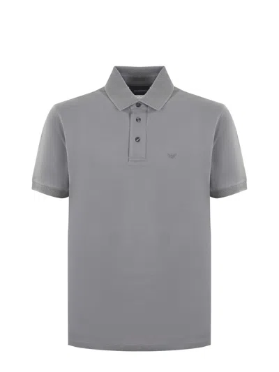 Emporio Armani Logo Cotton Polo Shirt In Grey
