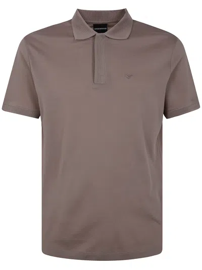 Emporio Armani Logo-embroidered Cotton Polo Shirt In Brown