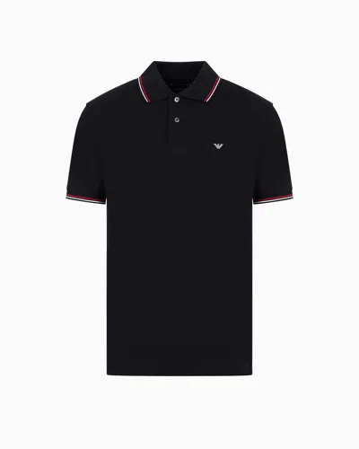 Emporio Armani Logo Printed Short Sleeved Polo Shirt In Blue