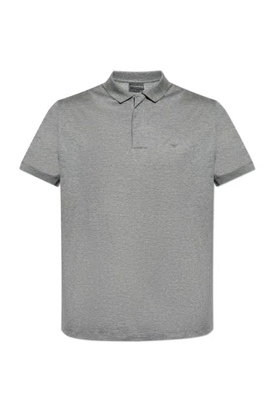 Emporio Armani Logo-embroidered Polo Shirt In Grey