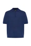 Emporio Armani Asv Plain-knit Jumper With Polo-shirt Collar, In A Wool And Lyocell Blend In Blue