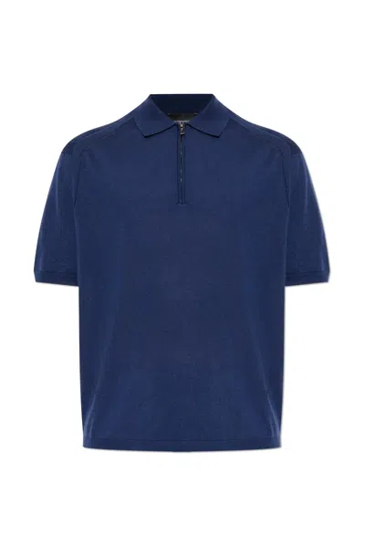 Emporio Armani Asv Plain-knit Jumper With Polo-shirt Collar, In A Wool And Lyocell Blend In Blue